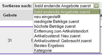 Produktsortierung bei eBay