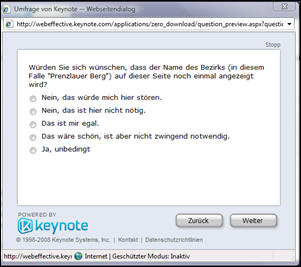 Ansicht Testperson, Popup Frage