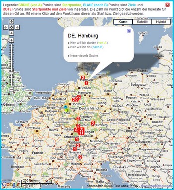 Start- bzw. Zielsuche per Kartenfunktion