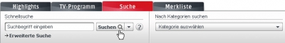 Suchfunktion beim EPG von Kabel Deutschland