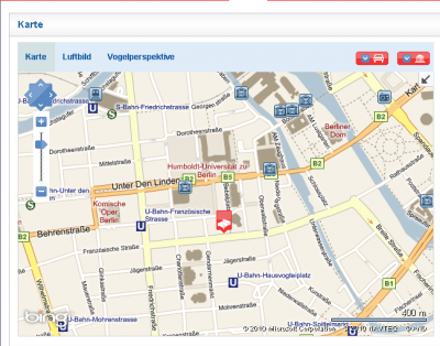 Übersichtskarte auf einem Hotelportal