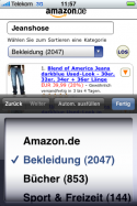 Amazon: Trefferliste mit 1. Kategorienauswahl