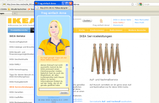 „Anna“ beantwortet auf ikea.de die Fragen der Nutzer