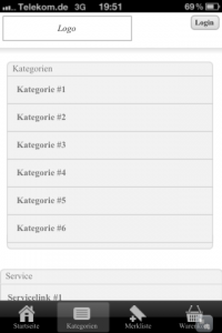 Kategorien-Screen der Mini-App Kategorien-Screen der Mini-App