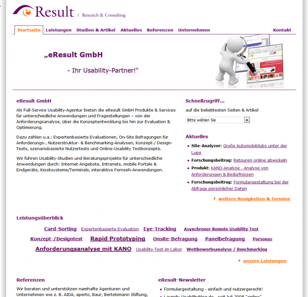 Abbildung 4 eResult Website, 3. Relaunch Ende 2007