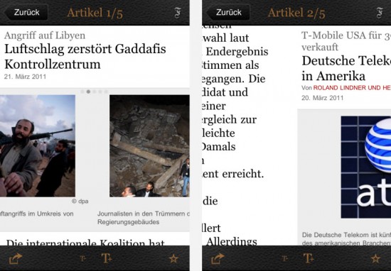FAZ-App: links - Bilder scrollen / rechts - Artikel scrollen