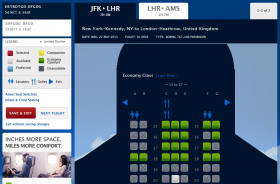 Delta Air Lines zeigt Symbole für Ausgänge, WCs und Küchen und erklärt diese in einer Legende
