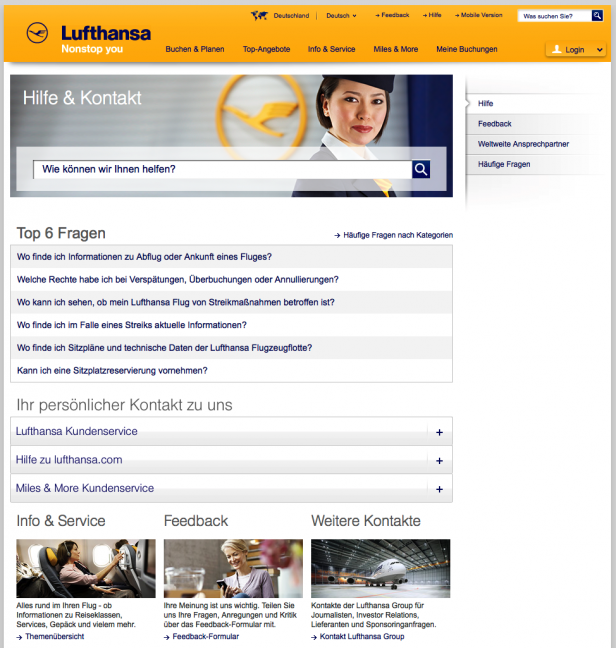 Kontakt-Seite lufthansa.com