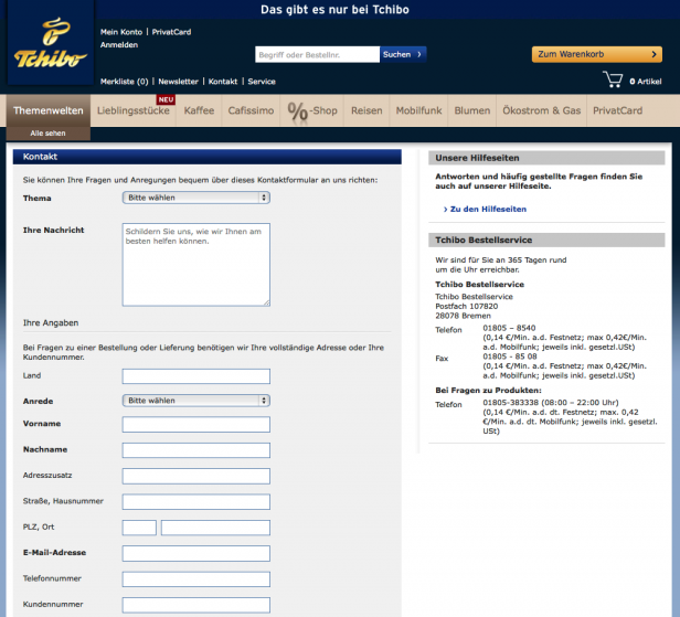 Kontaktseite tchibo.de