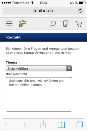 Tchibo.de auf Smartphone