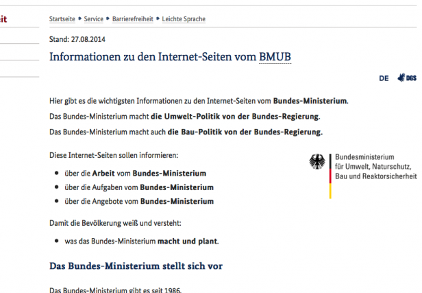 Screenshot Website Umweltministerium Leichte Sprache