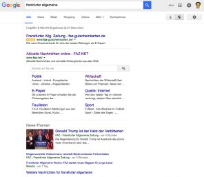 Screenshot Treffer Suche nach FAZ