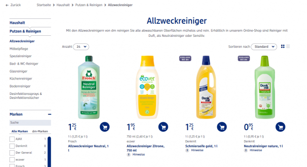 Produktauswahl auf dm.de